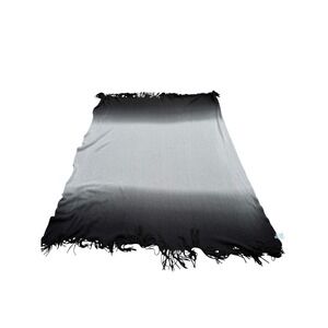 Martha Stewart Collection Throw Blanket Black Grey Ombre Fringe Soft Cozy 52"x70